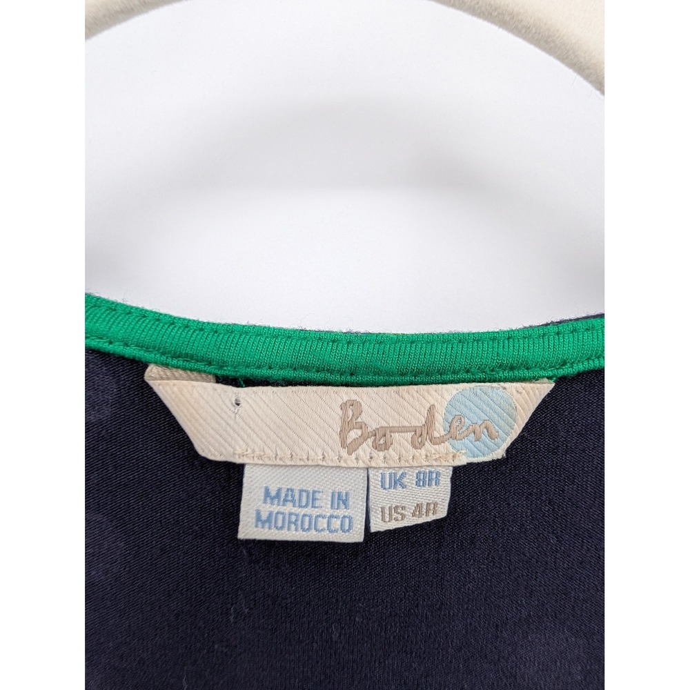 Boden‎ Marion Polka Dot Dress 4 Navy Ruched Jersey Preppy Retro Mod Coastal Twee - Picture 3 of 9